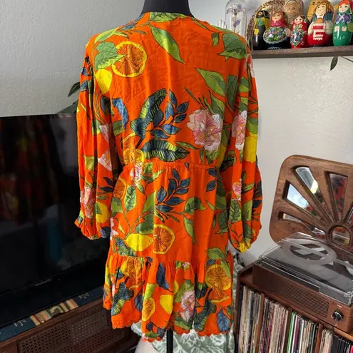 Blue Island Tropical Orange Citrus Print Vacation Resort Dress