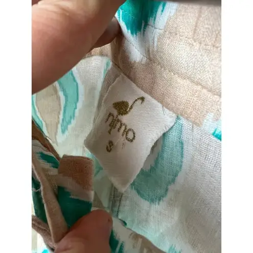 Nimo with Love Ikat Tan Turquoise Linen Pants Sz. S Green