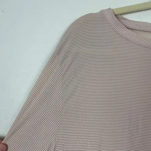 Zyia Woman's XL Light Pink Long Sleeve Striped Open Back Athletic Work Out Top