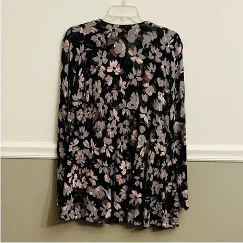 Isaac Mizrahi Live Open Front Black Floral Printed Peplum Cardigan Size Medium