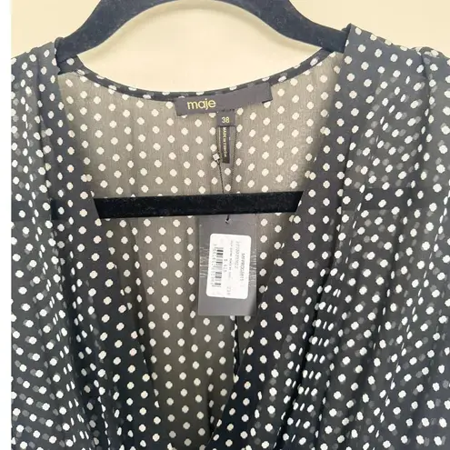 Maje NWT Wrap-Effect Polka-Dot Crepe De Chine Midi Dress Size 6
