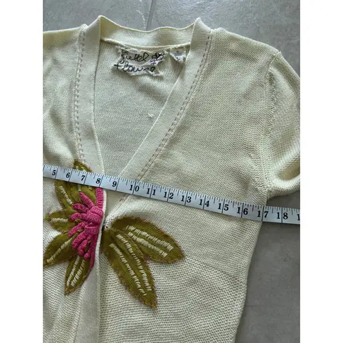 Field and Flower Cardigan Womens XL Yellow Floral Embroidery Teacher Grandma Art