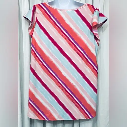 Flamingo Stripe Multicolored Pattern Short Sleeve Blouse Size Large Top