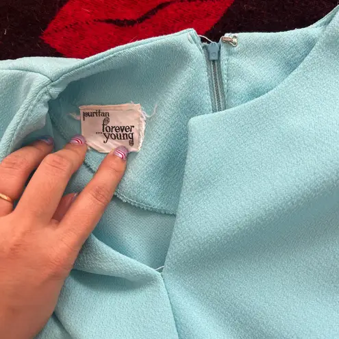 Vintage 60s 70s robin egg baby blue long sleeve sheer mod dress M Size M