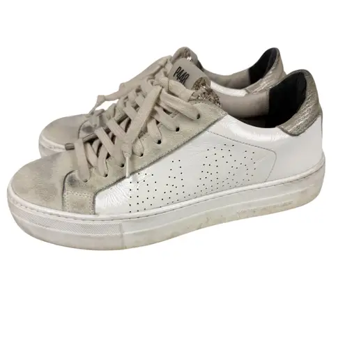 P448 Thea Platform Sneakers White Leather Metallic Heel Size 38/ US 7.5/8
