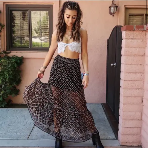 Tularosa  revolve Lexi Embroidered Beaded Maxi Skirt Size extra Small in Black thumbnail 3