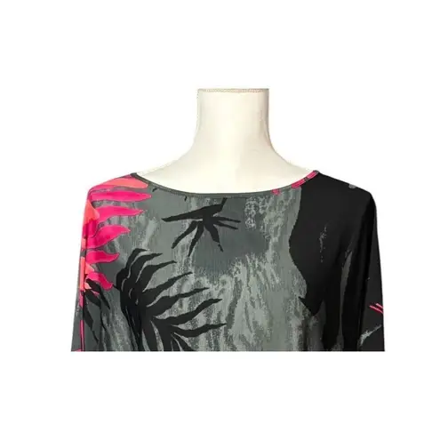 Clara Sun Woo Tunic Size XS Gray Pink Coral Angle Hem Lagenlook Floral Tropical