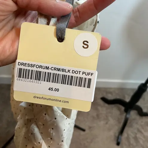 Dress Forum Cream Black Dot Puff Sleeve Sheer Blouse Top Women's Small S