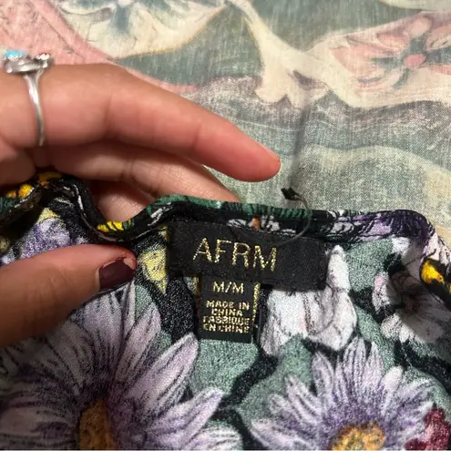 AFRM Tie Front Long Sleeve Floral Top Black Botanical Garden Size M Size M