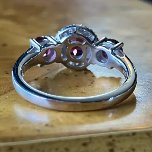 Natural Rhodolite Garnet Sterling Silver Ring Size 6.75