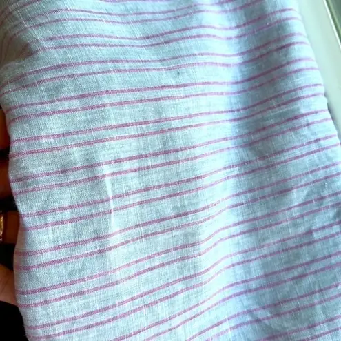 Elevenses Anthropologie Nantucket Ruffled Striped 100% Linen Jumpsuit Size 14