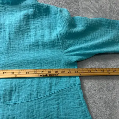 Habitat Clothes to Live In Turquoise Button Front Textured Shirt Large Rayon