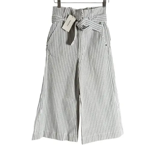 Frame White Striped Belted High Rise Wide Leg Cropped Culotte Pants Size 25