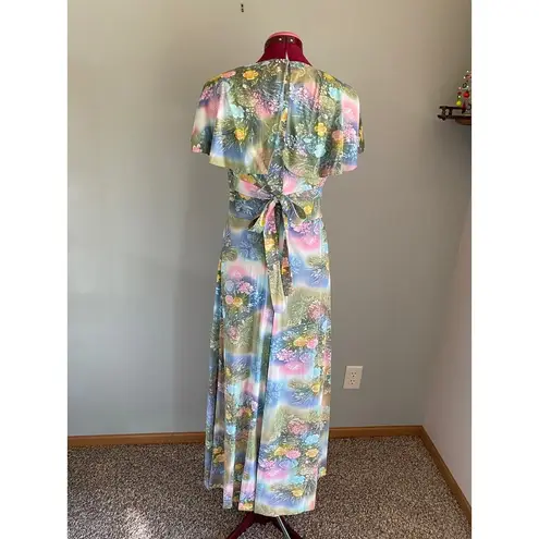 dress maxi floral flower power boho flutter sleeve green pink purple