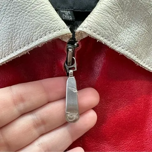 Hein Gericke leather motorcycle moto riding jacket. Women's 12. Red and white.