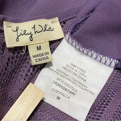 Lily White Lavender Flutter Sleeve Top Medium Aztec Lace Boho Blouse