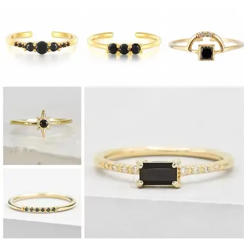 Boutique NEW Women's 18k Gold Plated Baguette Simulated Diamond Black Onyx Ring Size 5.5‎