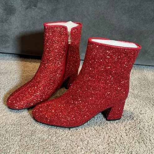 Women’s Red Glitter Covered Sparkly Chunky Heeled Boots Size 7.5 NEW Red