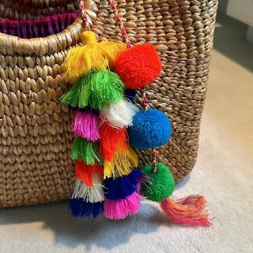 JadeTribe Square Basket Handbag Purse in Pink with Fringe Tassel Tan