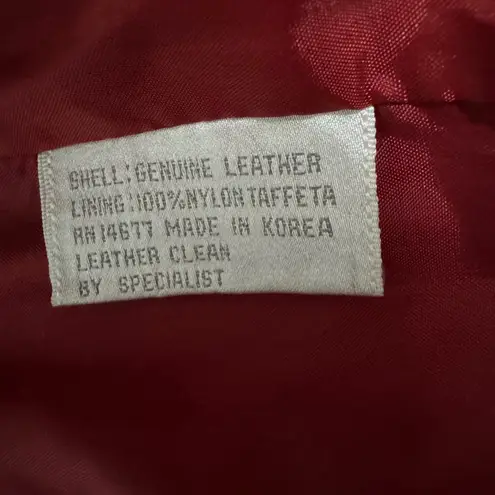 Vintage Women Genuine Red Leather Bomber Zip Front Jacket Made in Korea Sz M Size M