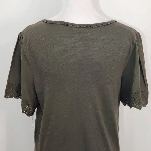 Ny Collection Green Knit Top Eyelet Lace Sleeves NWT Size Small Green Blouse