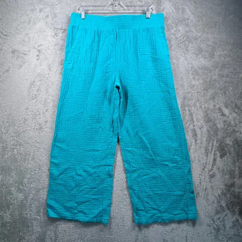 Belle Beach Kim Gravel Pants l Petite Teal Crinkle Gauze Crop Wide Leg Coastal Blue Size undefined