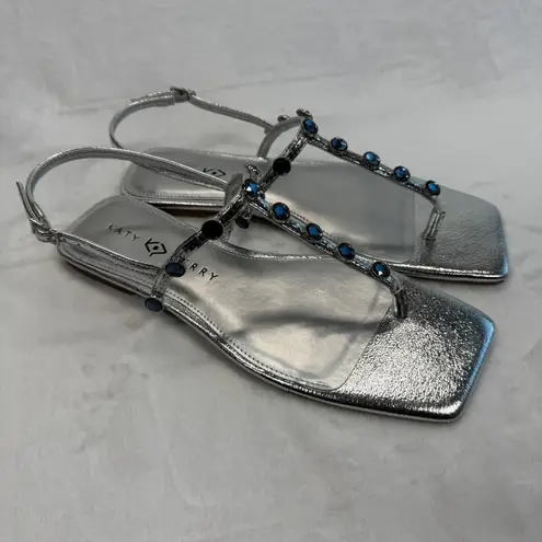 Katy Perry Camie Gemstone Sandals Silver Thong Strap Square Toe Size 9M