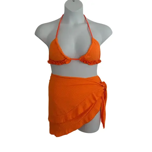 Women's Maternity Three Piece Bikini Coverup Textured Swimsuit M Medium NWOT Orange