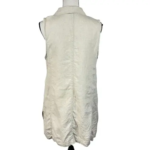 Tahari Large Linen Vest 1-Button Pockets Sleeveless Mid-Thigh Collared Side Slit