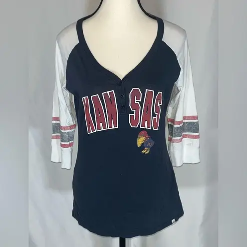 ‘47 Brand Kansas Jayhawks Baseball Style Women’s Raglan Shirt Blue Size undefined