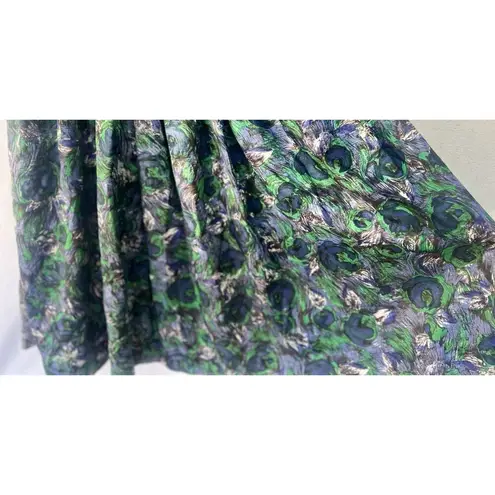 Vintage 80s Alice Of California Junior Midi Dress Peacock Feather Abstract Art Purple