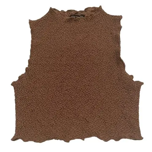 Naked Wardrobe  Sz M Sleeveless Textured Crop Top Stretch Cozy Lounge Brown NEW