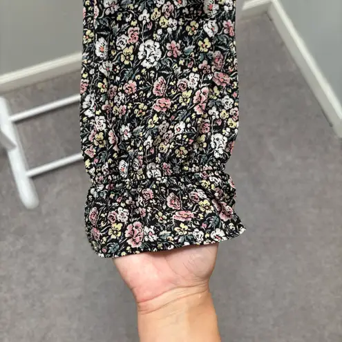 T Tahari Black and Pink Floral Button Down Blouse