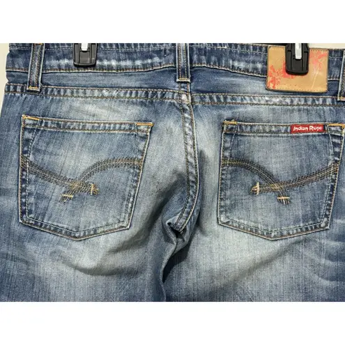 Women's Vintage Indian Rose Wide Leg Loose Fit Denim Blue Jeans 32 X 33 Low Rise