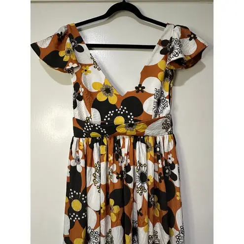 The Bar Dodo Or Jenny Long Midi Dress Flower 7 Brown Print Sz Small NWT Vintage Look