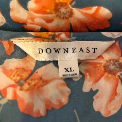 Downeast Floral V Neck Short Sleeve Midi Dress Belted Size XL