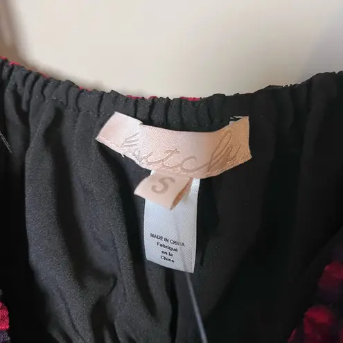 Hutch Anthropologie NEW Ruffle Puff Sleeve Flounce Smocked Romper Black Red S