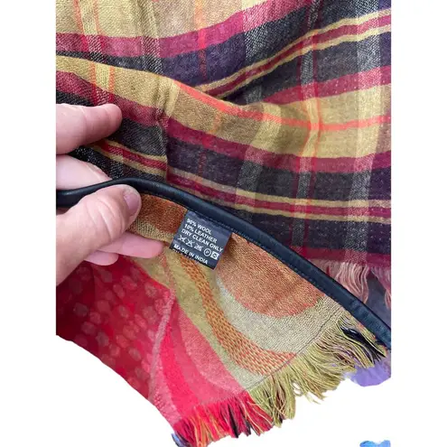 Tolani Isabelle plaid wool leather trimmed cape