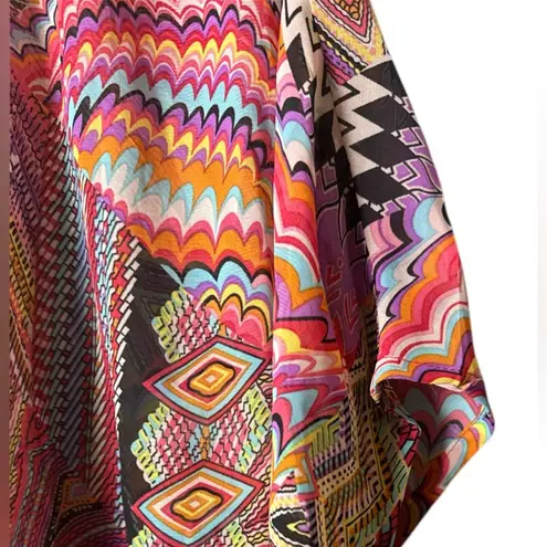 Circles and Cycles Open Front Short Sleeve Colorful Geometric Pattern Kimono S Pink