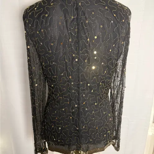 Vintage Stenay Black Sequin Fitted Blouse Size M