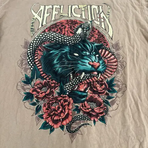 Affliction Tempest Tiger Snake Rosegraphic t-shirt dress Brown Size Large NEW