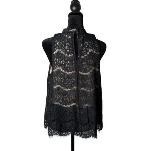 Fire Los Angeles Black Floral Lace Top High Neck Womens L Romantic Layered