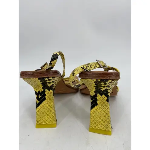 Miista Yellow Amy Snakeskin Print Strappy Leather Heeled Sandals Size 35