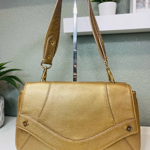 MCM Gold Leather Studded Flap Shoulder Bag
