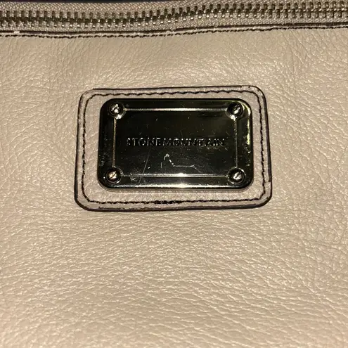 Stone Mountain Genuine Beige Leather Shoulder Bag with Black Accents Authentic