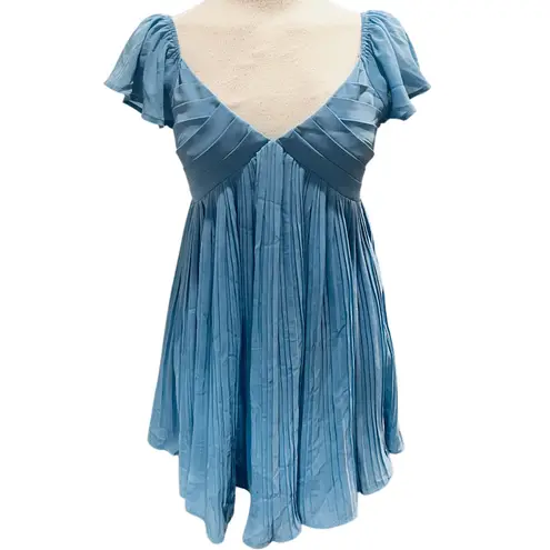 Lulus Amalfi Coast Royal Blue Pleated Flutter Sleeve Mini Dress Size XS NWOT