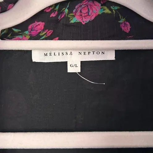 Melissa Nepton micro floral pink rose peasant Aubrey feminine Cottagecore top L Black Size L