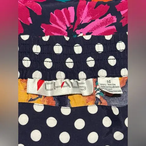 EUC Chaus Vintage Black & Purple Floral Polka Dot Rayon Shorts size 14 White