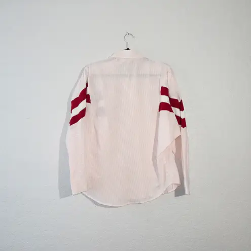 Bucketlist New Pink Pin Stripe Varsity Knit Inset Button Down Shirt Size Medium