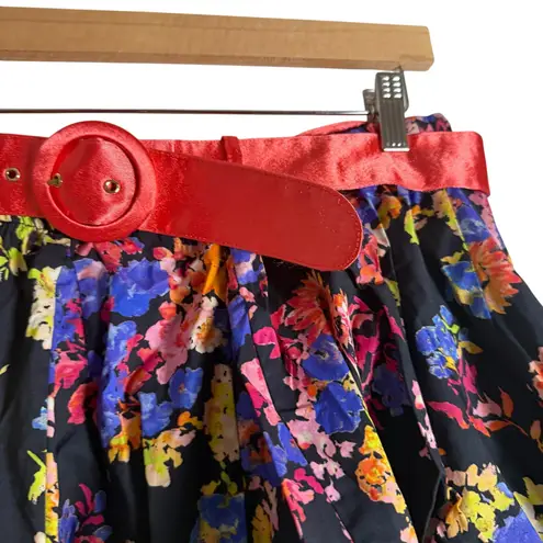 Caroline Constas Reign Black Multi Floral Tiered Ruffle Belted Mini Skirt XL